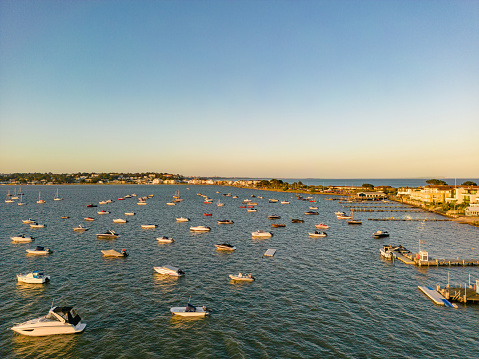 Aerial view of boats in Poole Harbour