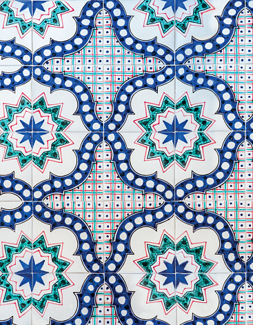 Hand painted floor tile pattern in Positano Amalfi Style with blue and turquoise colours