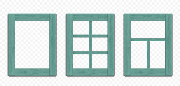 ilustrações, clipart, desenhos animados e ícones de modelo de molduras de janelas de madeira. mockup vetor - moldura de janela