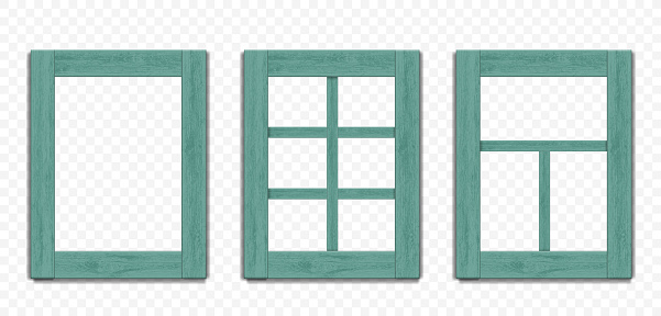 Wooden windows frames template. Collection isolated on transparent background. vector mockup