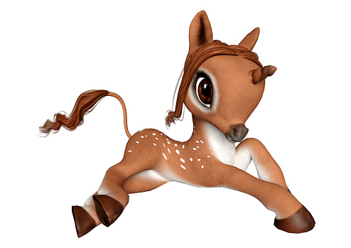 3D rendering of a cute cartoon baby unicorn deer isolated on white background