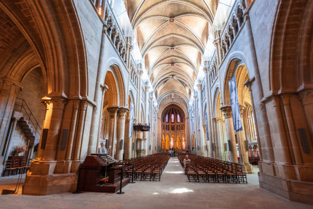 LAUSANNE, SWITZERLAND - JULY 19, 2019: Cathedral of Notre Dame of Lausanne interior, a church located in the city of Lausanne in the canton of Vaud in Switzerland