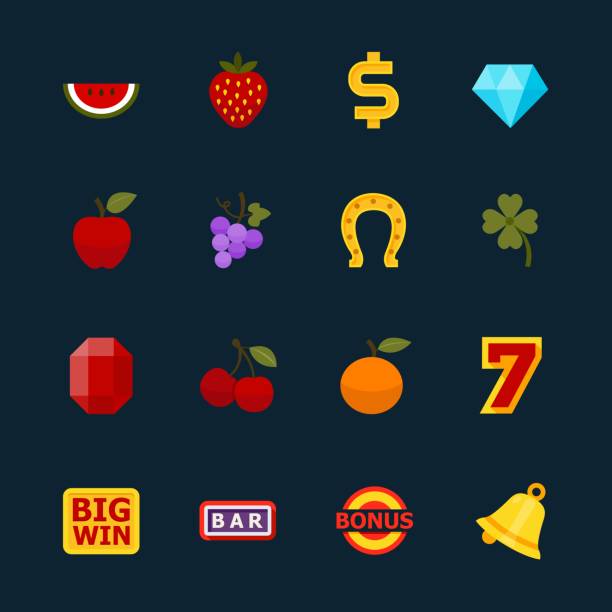 istock Slot Machine and Casino Icons with Black Background 1402653788