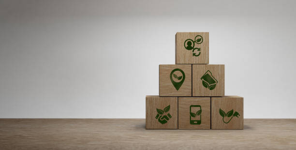 istock Sustainable development and responsibility ecology concept wooden block 3d rendering 1402653893