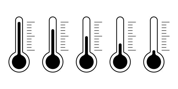 Thermometer icon set simple design Thermometer icon set simple design temp gauge stock illustrations