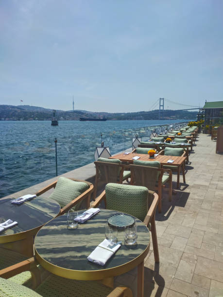 istock Dinner tables near the sea 1402663391