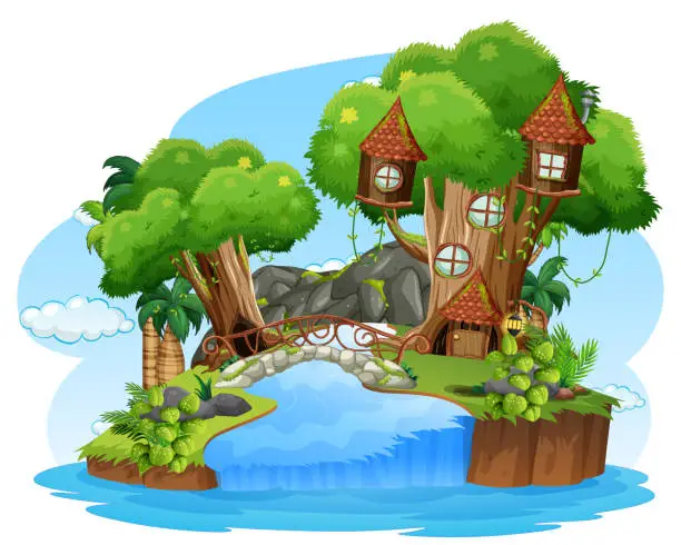 Vector illustration of Fantasy tree house with in the forest