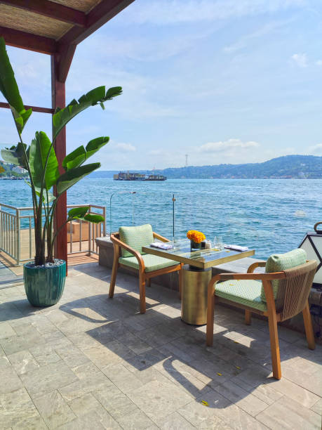 istock Dinner tables near the sea 1402666860