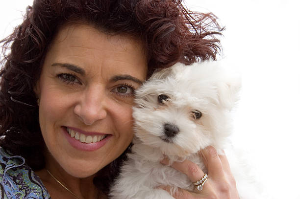 istock woman and bichon dog 140266694