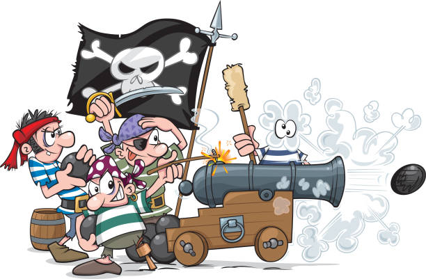 Pirate Battle vector art illustration