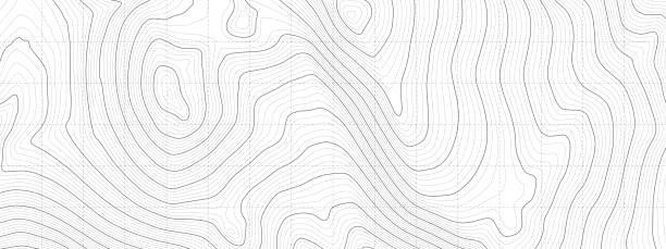 Vector Black White Topographic Contour Outline Map Abstract Wide Background Vector Black White Topography Contour Outline Map With Relief Elevation Abstract Wide Background. Vintage Cartographic Art Old Geographic Territory Treasure Hunt Adventure. Topographic Wide Wallpaper treasure map stock illustrations