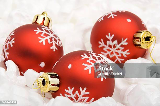 Three Red Christmas Balls Stock Photo - Download Image Now - Christmas, Christmas Decoration, Christmas Ornament
