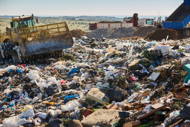 istock Heavy machinery shredding garbage in an open air landfill. Pollution 1402669444