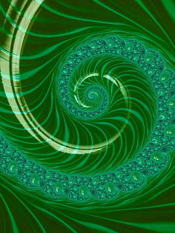 High resolution green fractal background, which patterns remind those of a spiral.