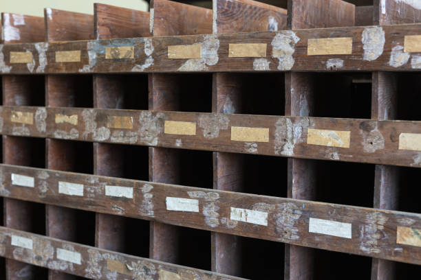 istock Wooden Compartments with Labels from an Old Hardware Store Cabinet 1402670235