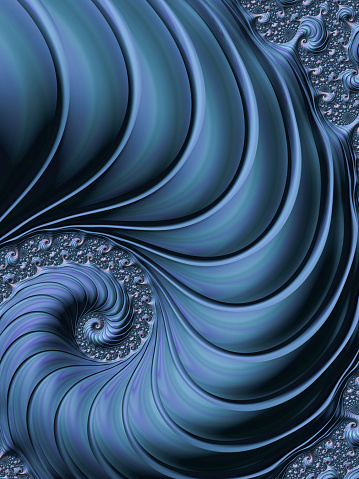 High resolution blue textured fractal background which patterns remind of a spiral.