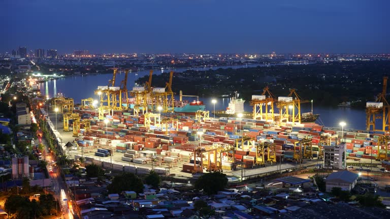 Day To Night Timelapse Of Shipping Cargo Containers In Shipping Port