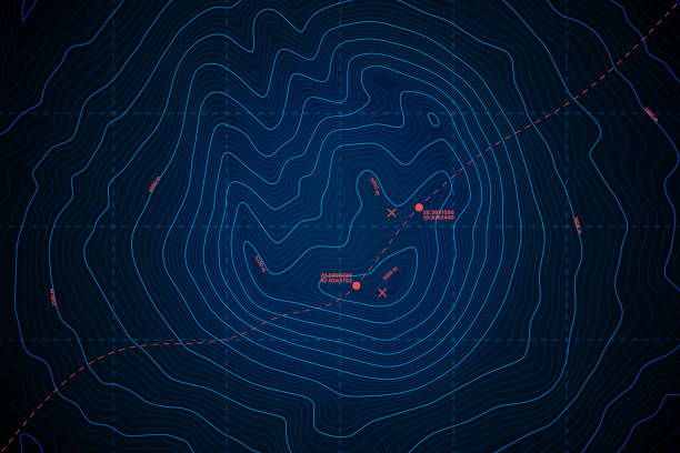 ilustrações de stock, clip art, desenhos animados e ícones de sea abyss vector topographic map with depth route and coordinate blue background - submarino veículo aquático