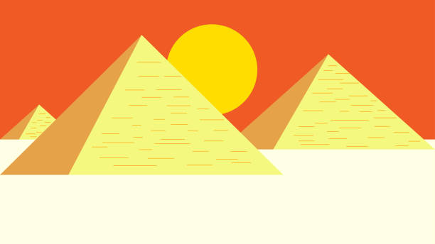 krajobraz piramid. egipskie wielkie piramidy na pustyni na tle. uproszczona ilustracja wektorowa bright color - glastonbury stock illustrations