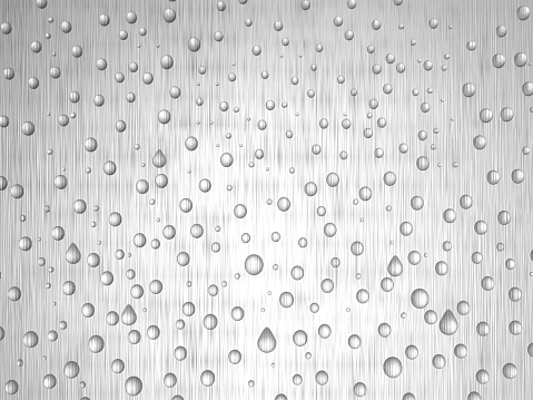 3D image of dew condensation and water droplets on a metal background