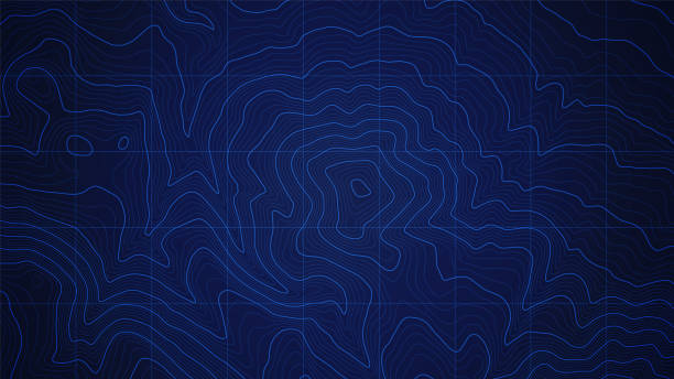 바다 깊이 벡터 지형도 개념적 사용자 인터페이스 진한 파란색 배경 - 등고선 stock illustrations