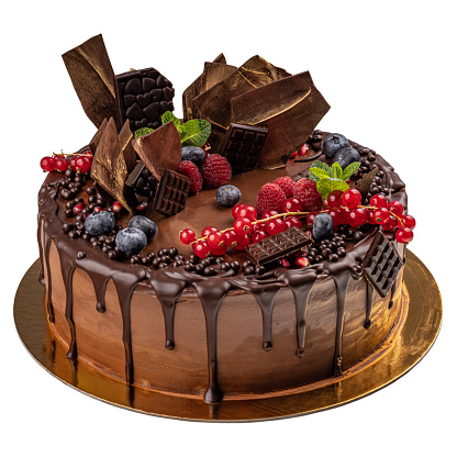 close up of berry chocolate cake, chocolate Christmas cake