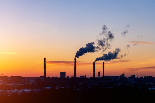 istock Factory pipe polluting air, smoke from chimneys. environmental problems, ecological theme. 1402674488