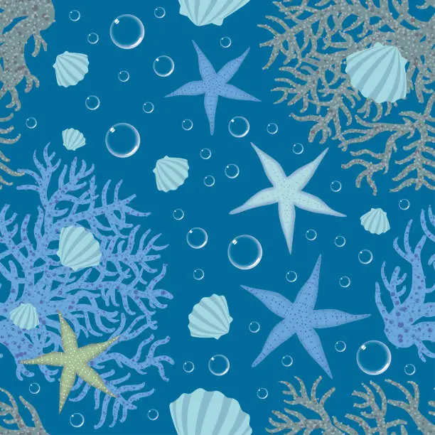 Vector illustration of Underwater Seamless Marine Blue Theme