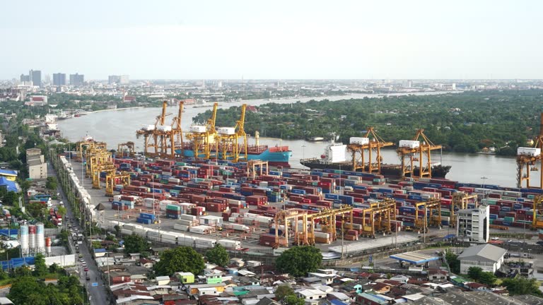 Aerial View Of Shipping Cargo Containers In Shipping Port