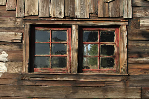 istock Close-up of old cabin windows 140267642