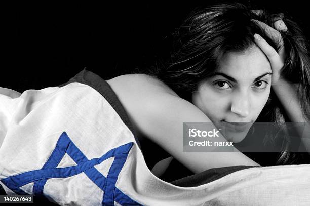 Girl Wearing Israel Flag 9 Stock Photo - Download Image Now - Abdomen, Adult, Beautiful People