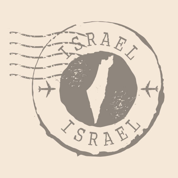 illustrazioni stock, clip art, cartoni animati e icone di tendenza di francobollo postale di israele. mappa silhouette in gomma guarnizione.  design retro travel. sigillo della mappa israele grunge per il tuo design.  eps10 - israel