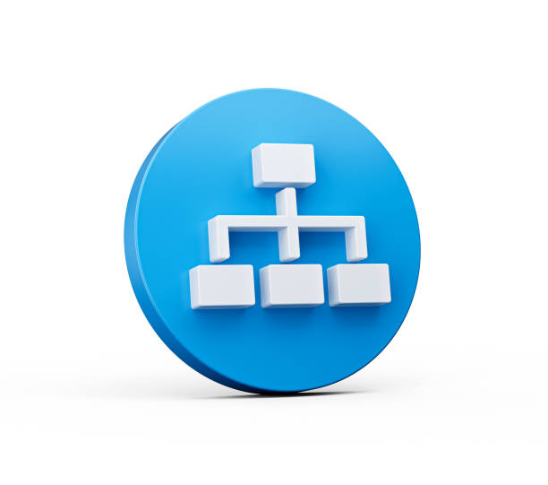 Minimal hierarchy symbol on blue background round 3d Icon 3d Illustration