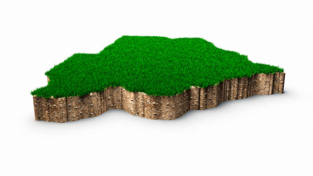 istock Botswana Map soil land geology cross section with green grass and Rock ground texture 3d illustration 1402678044