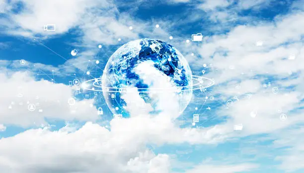 Photo of Landscape blue cloud sky background and network connection concept. Cloudy sky background concept