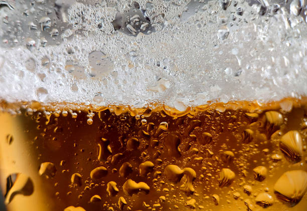 istock Golden beer with bubbles and foam in a glass 1402680892
