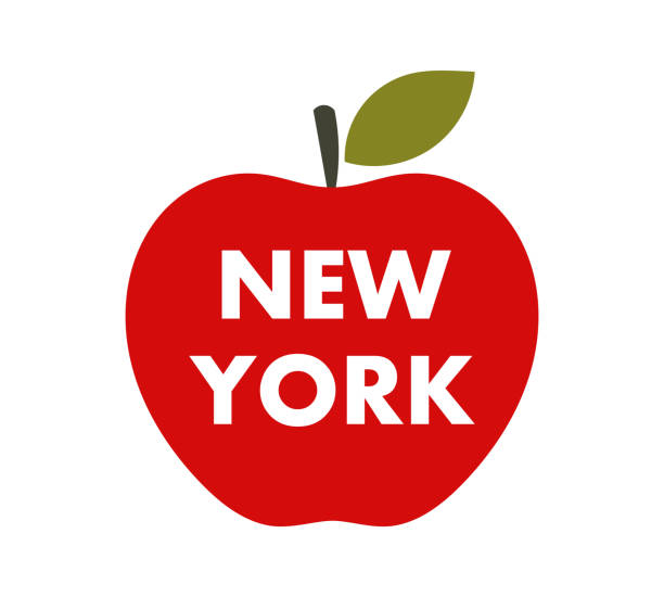 ikon apple besar, simbol kota new york. - new york city new york ilustrasi stok