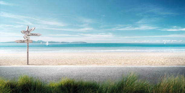 beautiful beach road intentionally blurs the grass in front