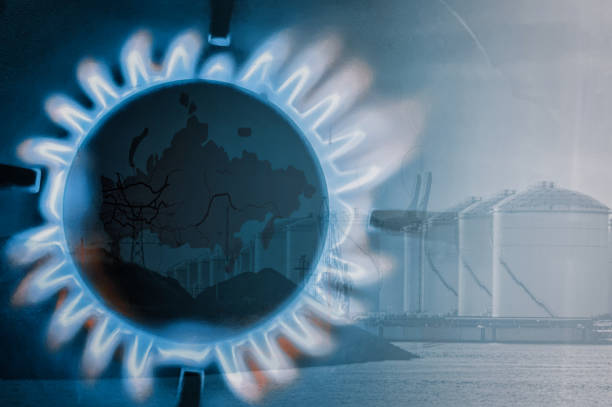 russia and pipelines of energy sector stock photo