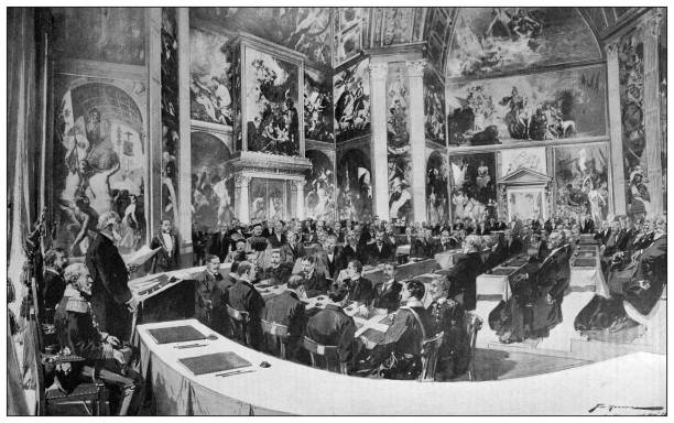 Antique photo: Peace conference, Palais du Bois (Huis ten Bosch), The Hague Antique photo: Peace conference, Palais du Bois (Huis ten Bosch), The Hague huis ten bosch stock illustrations