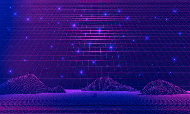 istock Mountain landscape with blue sky and stars in the background. Meta verse. Vector illustration 1402684731