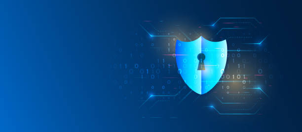 shield-symbol, zukünftige technologie zur verifizierung. abstrakter high-tech-hintergrund. datensicherheitssystem, informations- oder netzwerkschutz. cybersicherheit und datenschutz. - encryption security system security padlock stock-grafiken, -clipart, -cartoons und -symbole