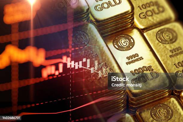 Stack Of Shiny Gold Bars On Financial Gold Price Graph 3d Illustration Stock Photo - Download Image Now