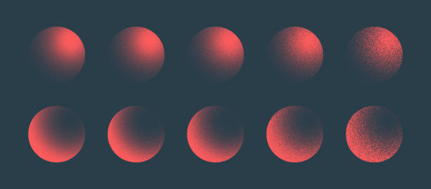 ilustrações de stock, clip art, desenhos animados e ícones de various degree noise red grainy sphere vector trendy abstract graphic background - moon