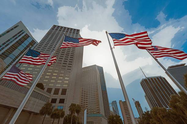 istock comic book styled skyscraper in Miami , Florida 1402687648
