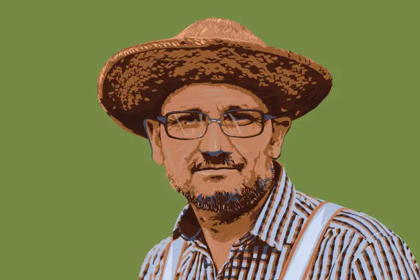 Vector illustration of Close up of a serious farmer