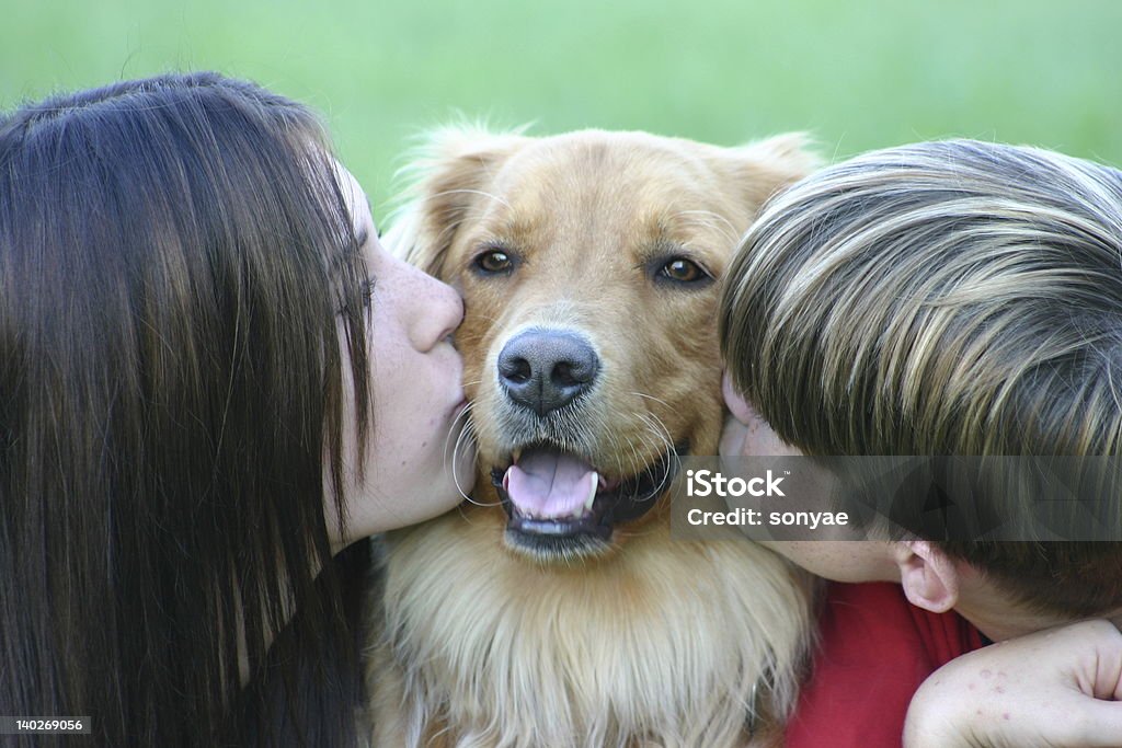Crianças beijando Cachorro - Foto de stock de Beijar royalty-free