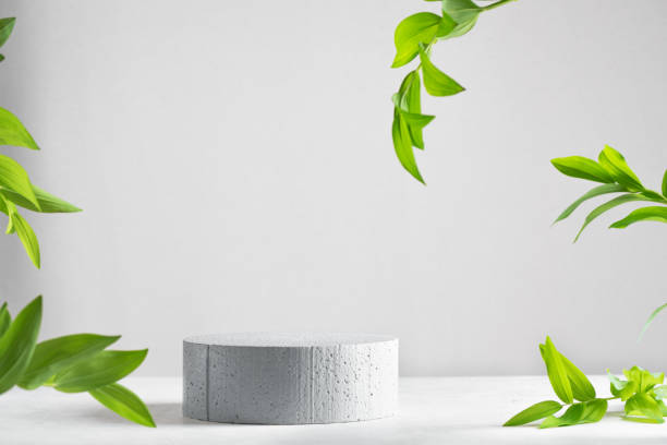istock Concrete empty podium and green leaves 1402690918
