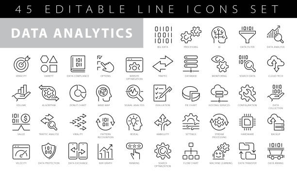 Big Data Thin Line Series Big Data Thin Line Series technology icons stock illustrations