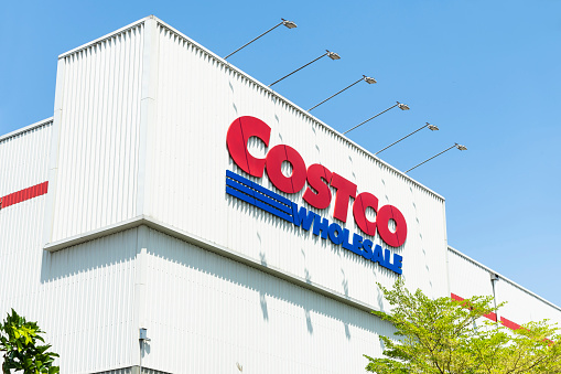 Kaohsiung, Taiwan- March 31, 2022: view of Costco wholesale storefront in Kaohsiung, Taiwan. Costco Wholesale Company is the largest membership warehousing club in the United States.
